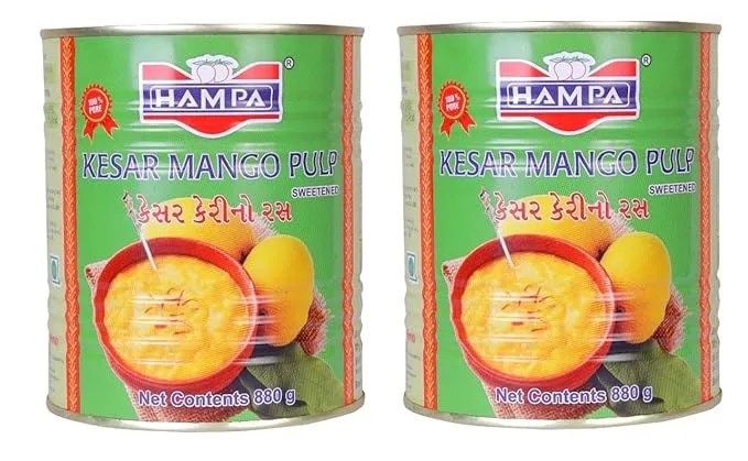 HAMPA Kesar Pure Mango Pulp Aamras Tin with No Added Preservative Sweetened