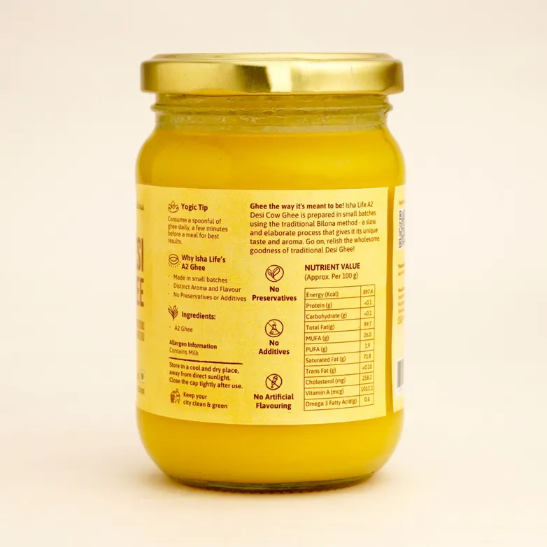 Isha Life Pure A2 Desi Cow Ghee | Traditional Bilona Curd Churned Ghee | Grass-Fed Desi Cow Milk-2