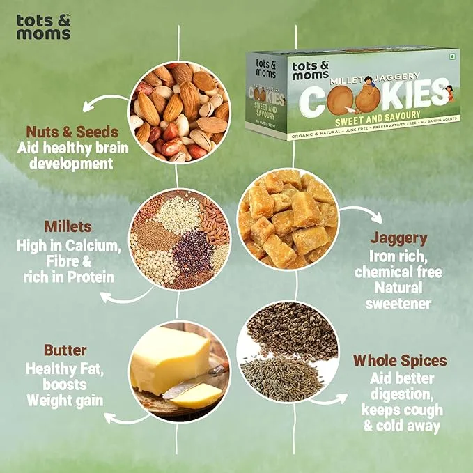 Tots & Moms Foods Healthy, Wholesome & Nutritious Millet & Jaggery Cookies - Image 3