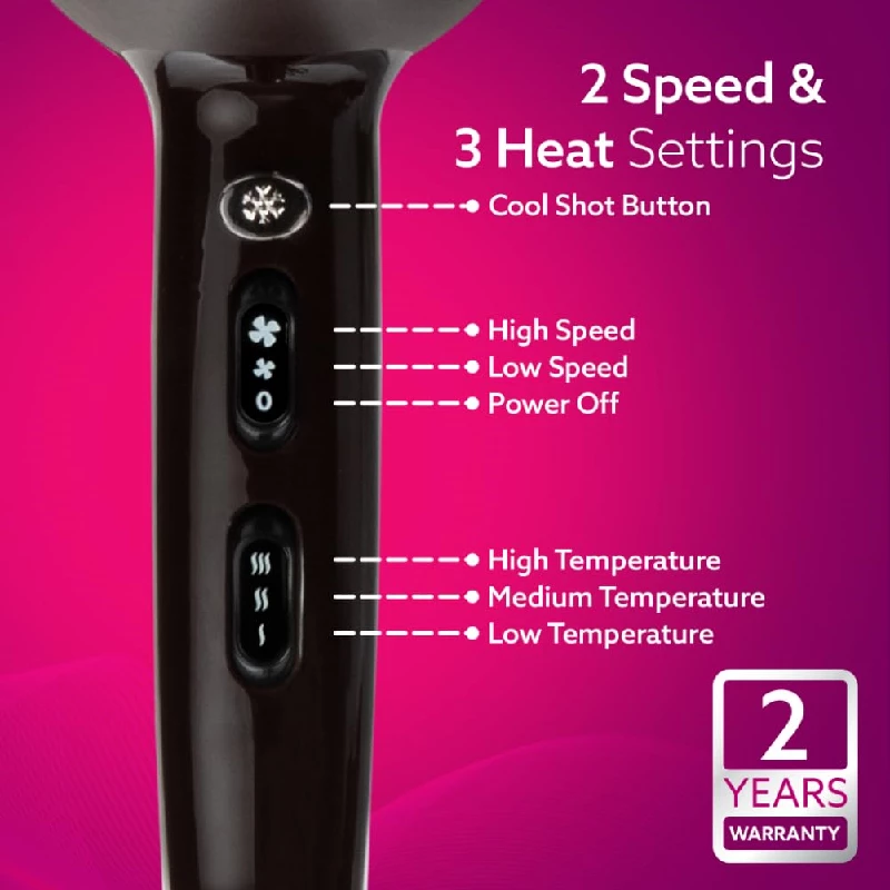 Agaro Professional Hair Dryer with Comb, Concentrator & Diffuser Nozzles, Hot & Cold Air - Image 2