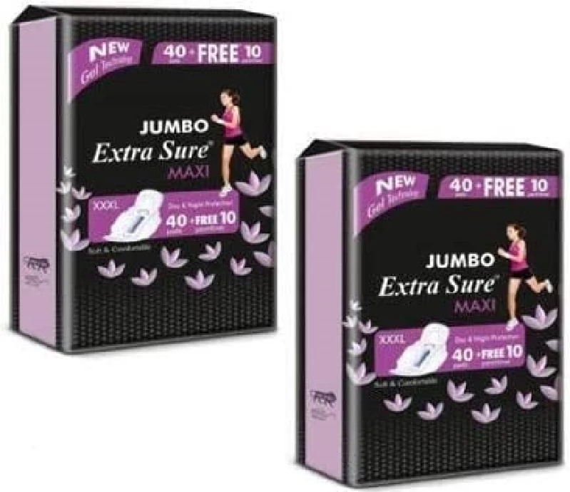 ANYTSH Extra Sure Jumbo XXXL Ultra Clean Soft Cotton Sanitary Pads ANYTSH Extra Sure Jumbo XXXL Ultra Clean Soft Cotton Sanitary Pads-Pack Size-50 Pads Each (Pack of 2)
