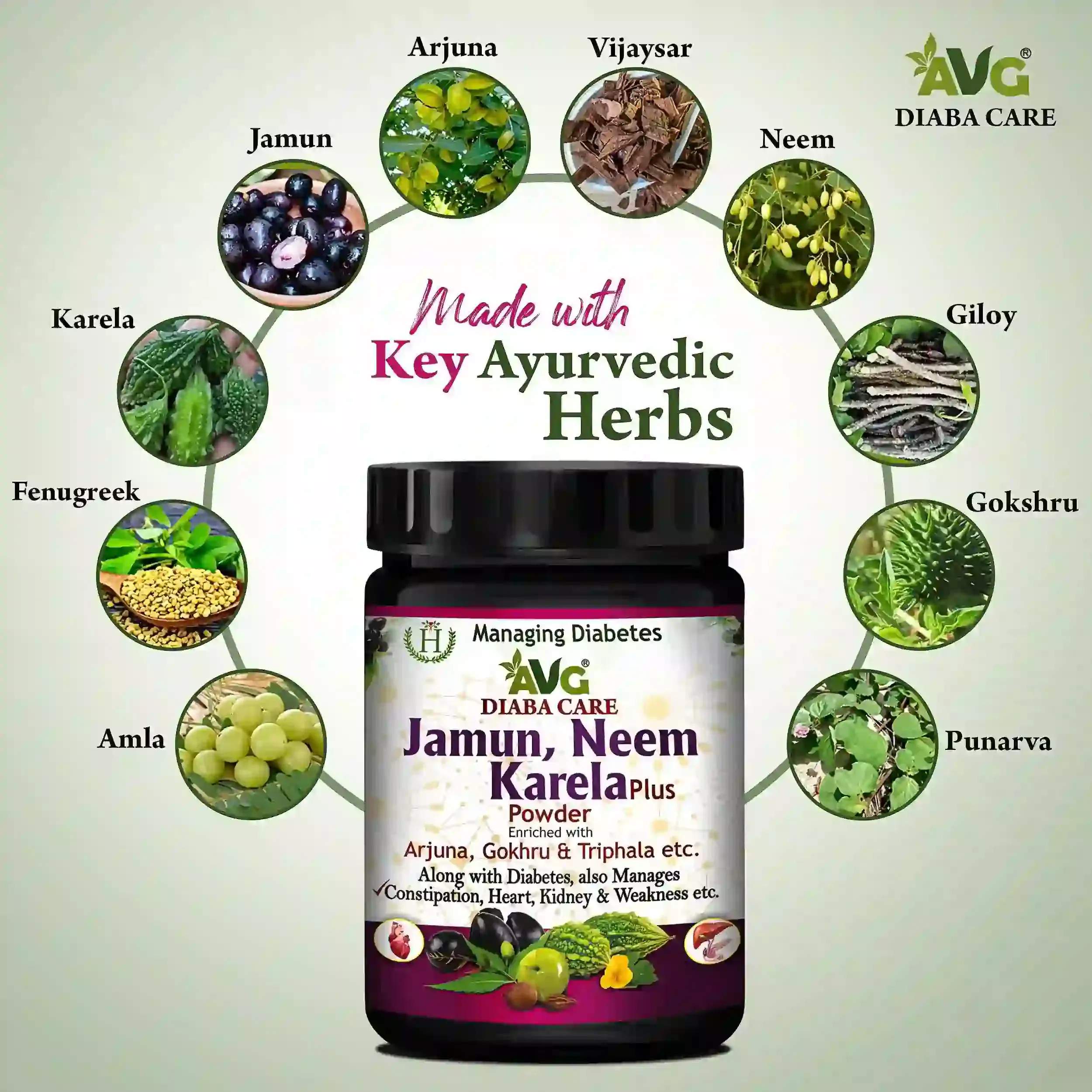 AVG Health Organics Diaba Care Jamun, Neem & Karela Plus Powder - Image 3