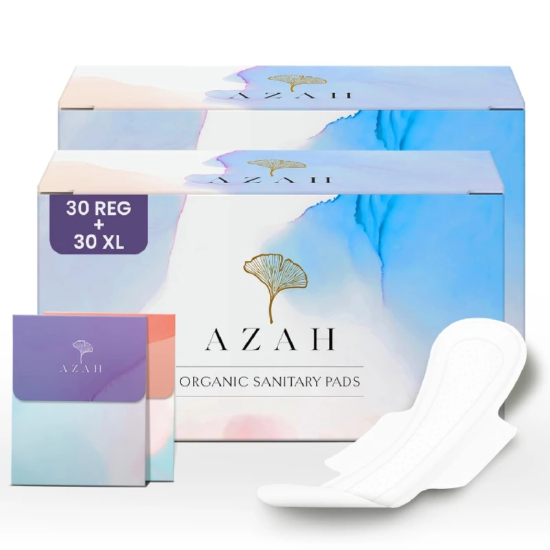 AZAH 100% Organic Sanitary Pads  (30 Regular & 30XL) AZAH 100% Organic Sanitary Pads  (30 Regular & 30XL)-Pack Size-60 Pads