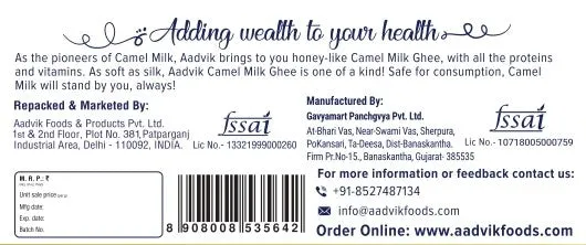 Aadvik Camel Milk Ghee Pure & Natural - Image 3
