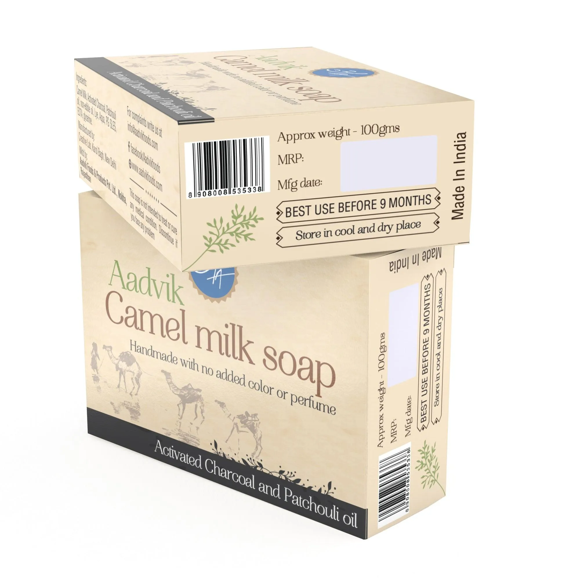 Aadvik Camel Milk Soap With Charcoal Patchouli Oil - Image 3