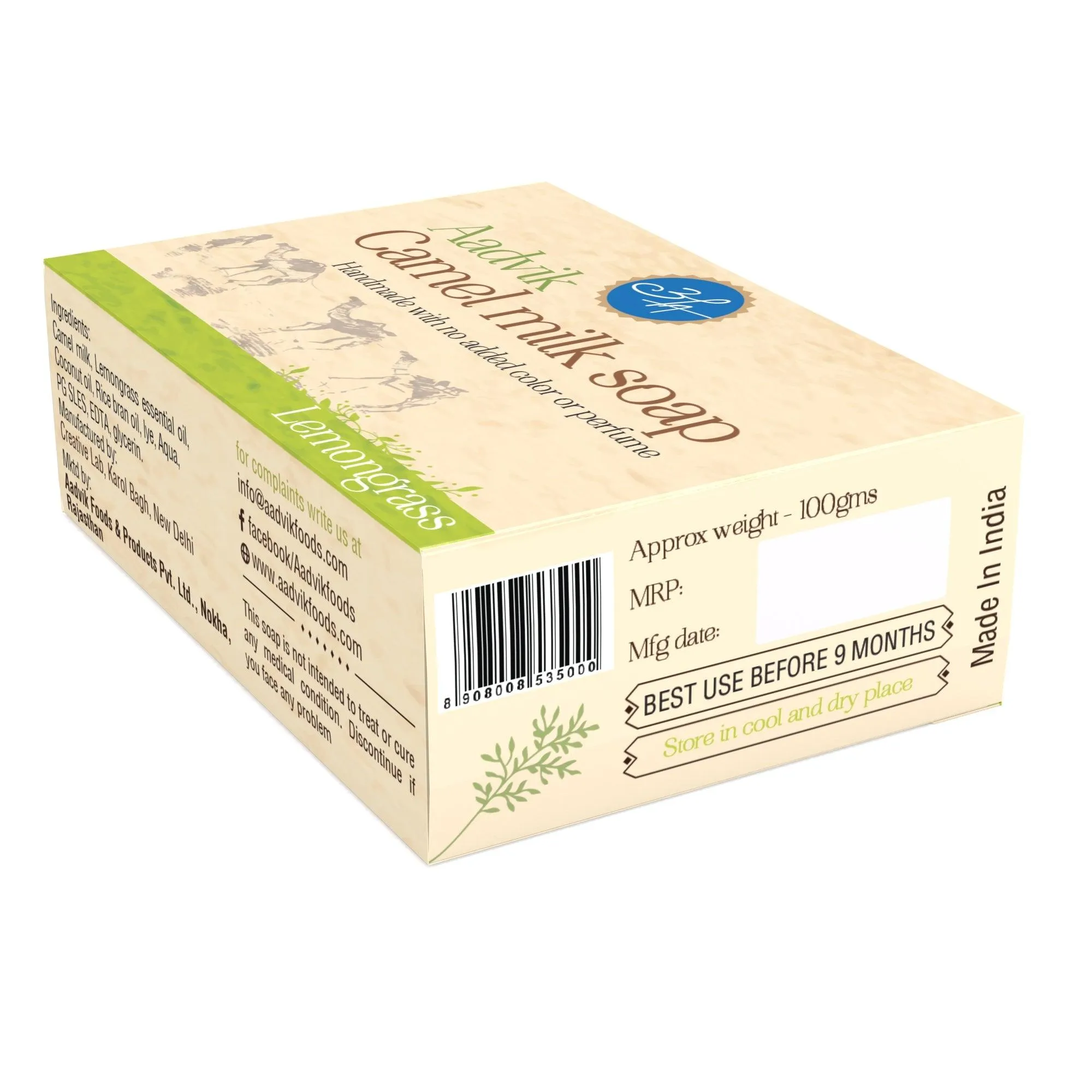 Aadvik Camel Milk Soap With Lemongrass Essential Oil - Image 2