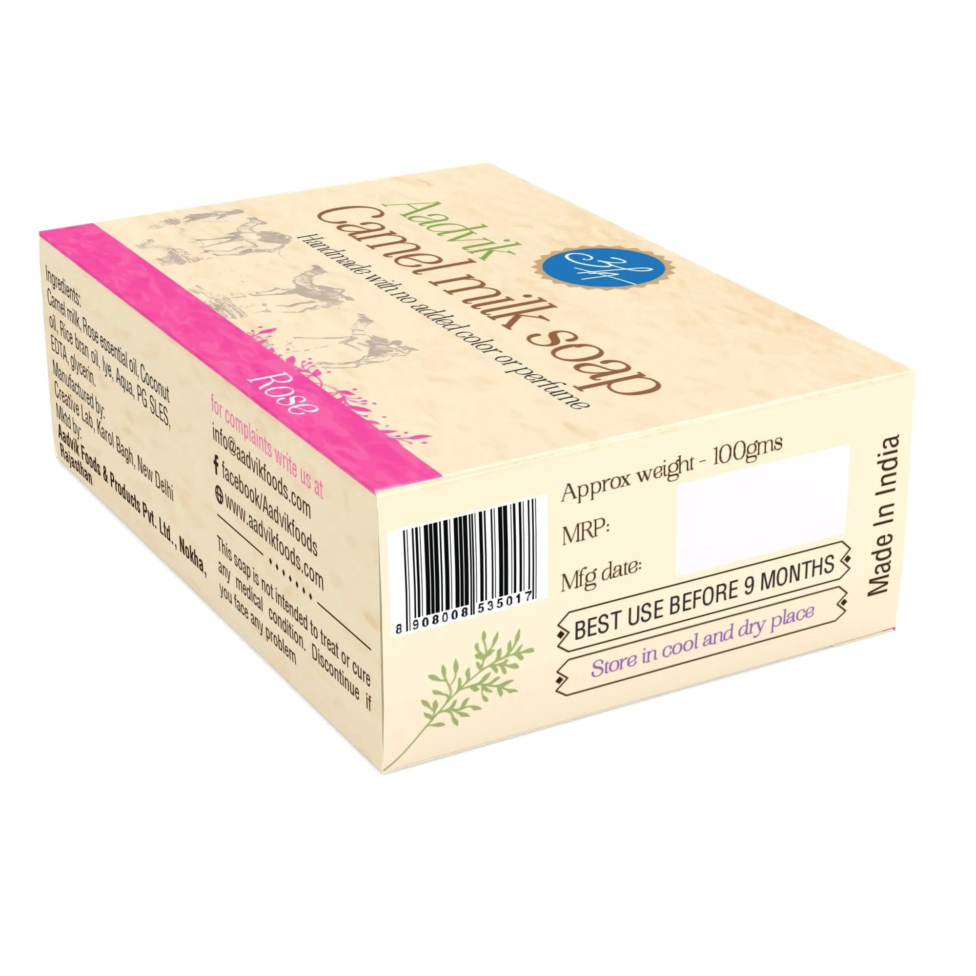 Aadvik Camel Milk Soap With Rose Essential Oil - Image 2