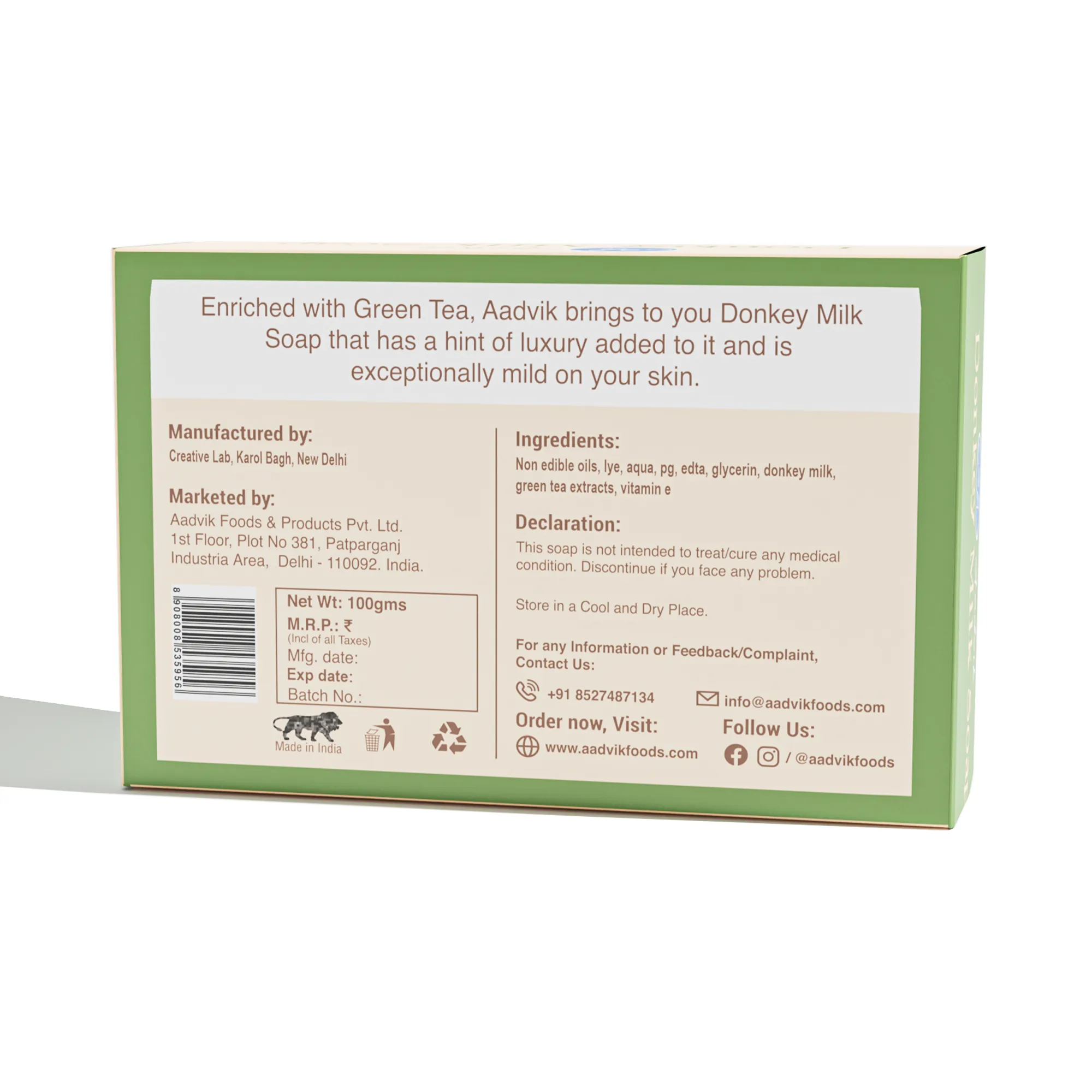 Aadvik Donkey Milk Soap with Green Tea Infusion - Image 2