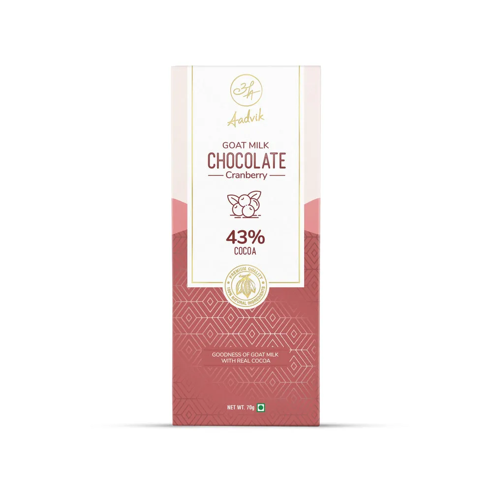Aadvik Goat Milk Chocolate Cranberry Aadvik Goat Milk Chocolate Cranberry-Pack Size-70 g