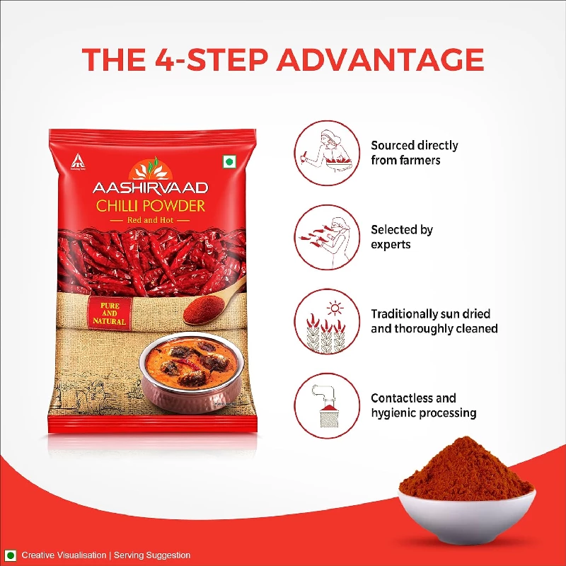 Aashirvaad Chilli Powder Red Hot Chilli Powder with No Added Flavours and Colours - Image 4