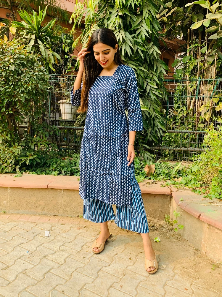Aegan Blue Kurti Palazzo Set - Image 2