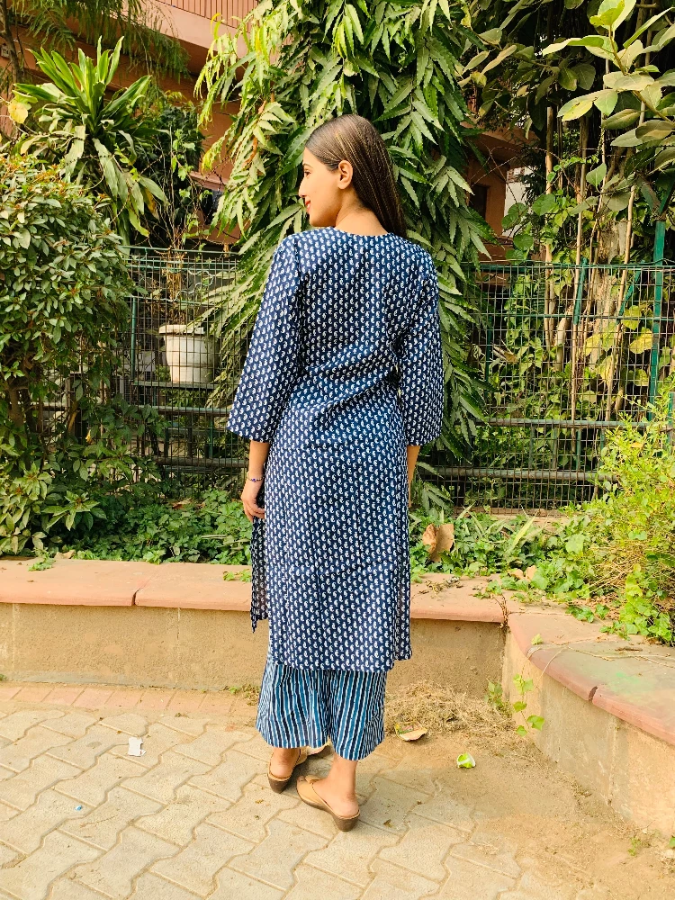 Aegan Blue Kurti Palazzo Set - Image 3
