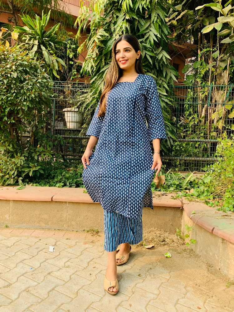 Aegan Blue Kurti Palazzo Set - Image 4