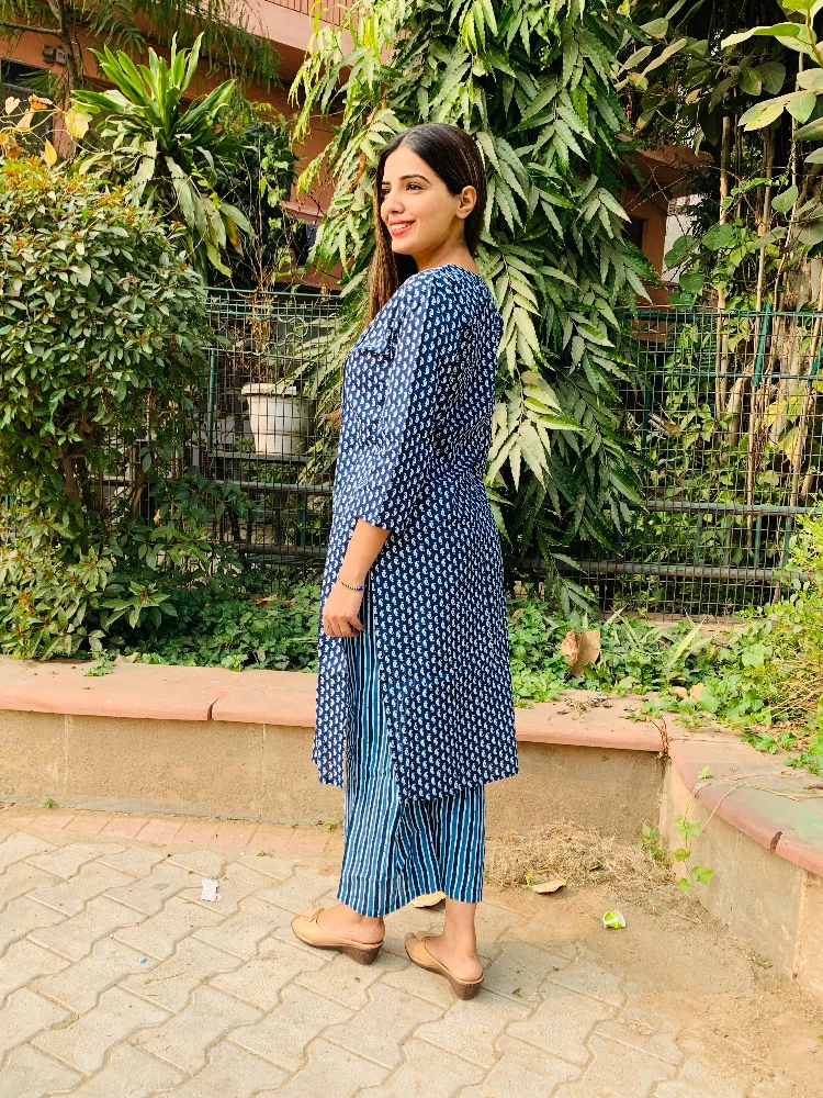Aegan Blue Kurti Palazzo Set - Image 5