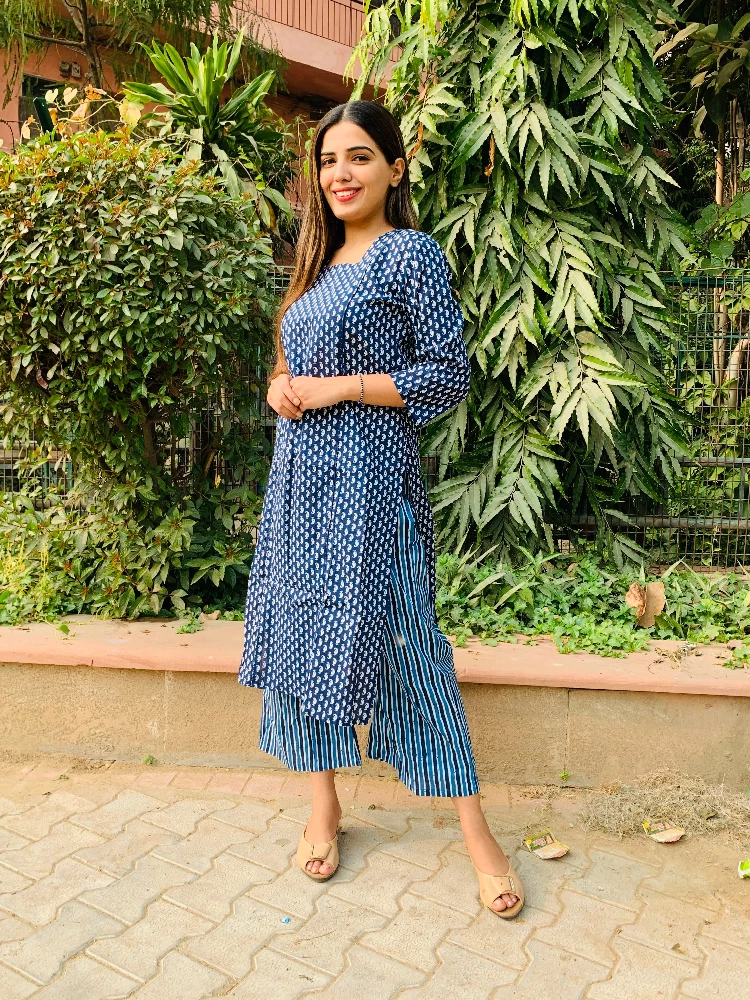 Aegan Blue Kurti Palazzo Set - Image 6