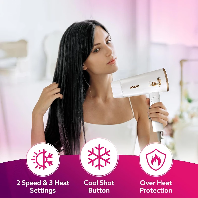 Agaro Foldable Hair Dryer-White - Image 2