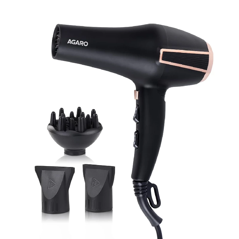 Agaro Professional Hair Dryer AC Motor, Concentrator Nozzle, Diffuser, Hot & Cold Air- Black Agaro Professional Hair Dryer AC Motor, Concentrator Nozzle, Diffuser, Hot & Cold Air- Black-Model No-HD1128-2800W