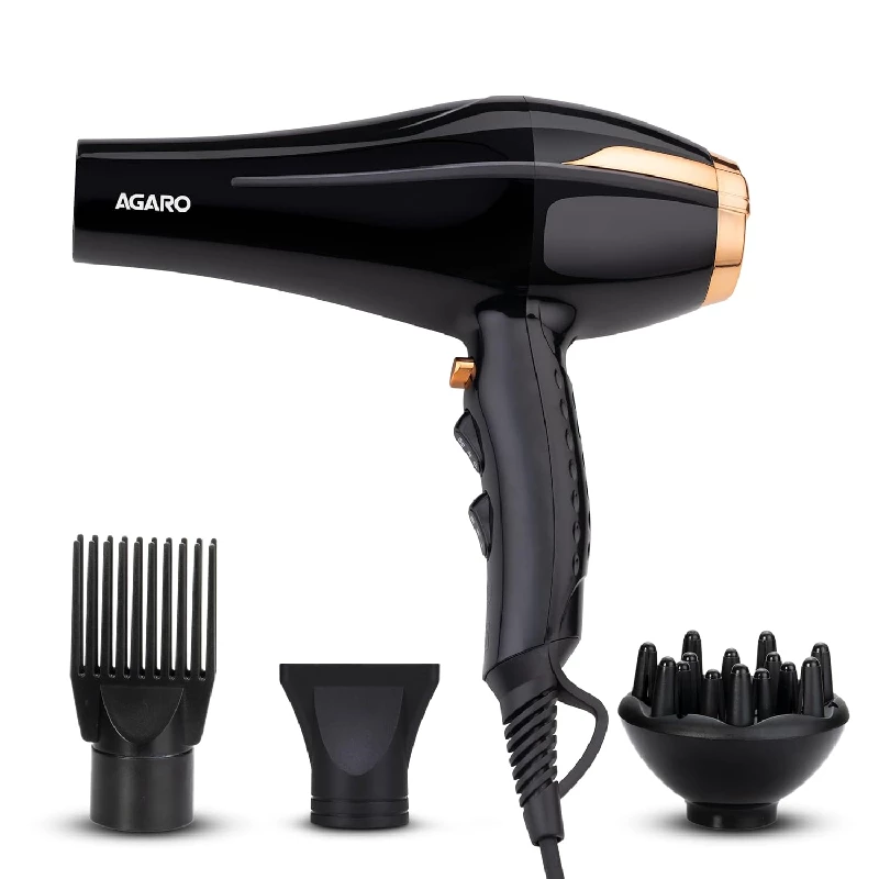 Agaro Professional Hair Dryer with AC Copper Motor, Concentrator, Diffuser, Comb, Hot & Cold Air-Black Agaro Professional Hair Dryer with AC Copper Motor, Concentrator, Diffuser, Comb, Hot & Cold Air-Black-Model No-HD1130-2000W