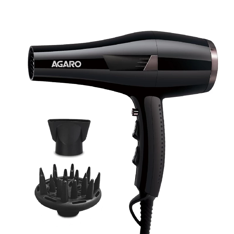 Agaro Professional Hair Dryer with Concentrator, Diffuser & Cool Shot Button- Black Agaro Professional Hair Dryer with Concentrator, Diffuser & Cool Shot Button- Black-Model No-HD1150 - 2000W