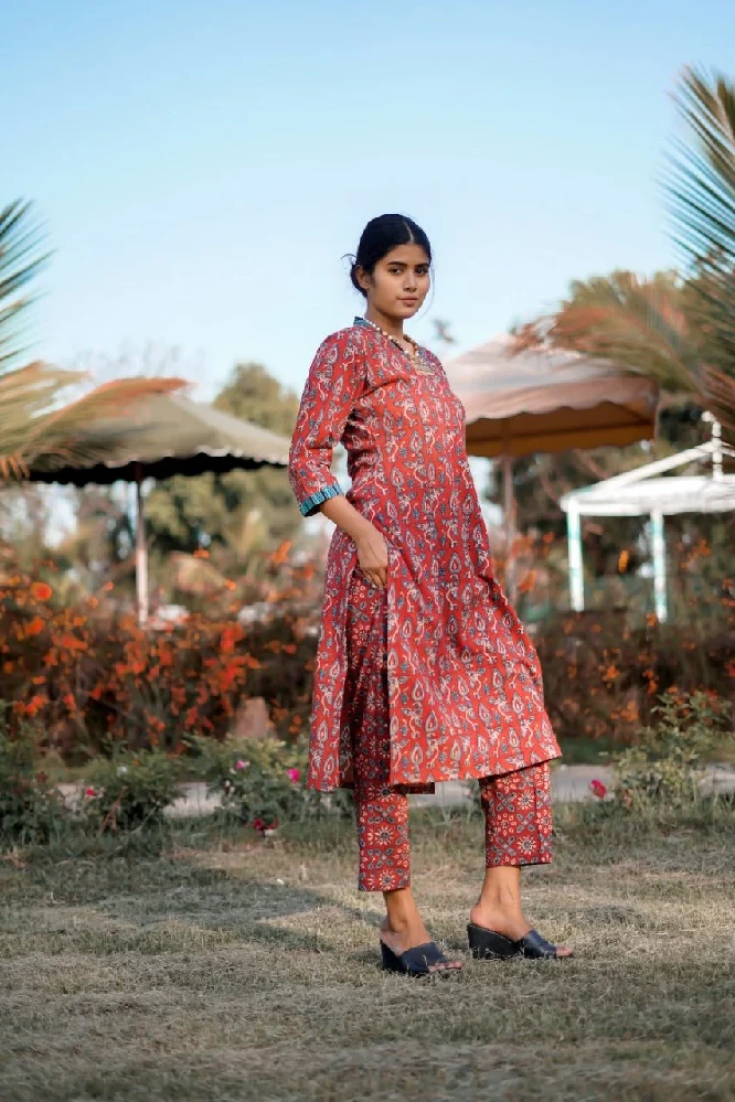 Ajrakh Hand Block-Print Cotton Red Cigarette Pant - Image 2