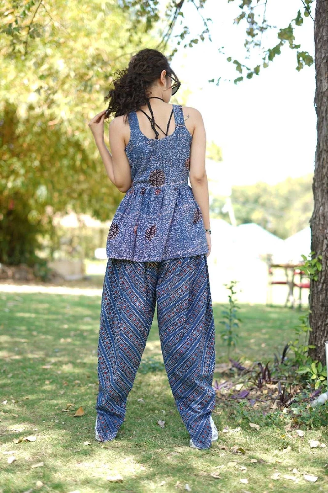 Ajrakh Hand Block-Printed baby-blue Cotton Handloom Top - Image 3