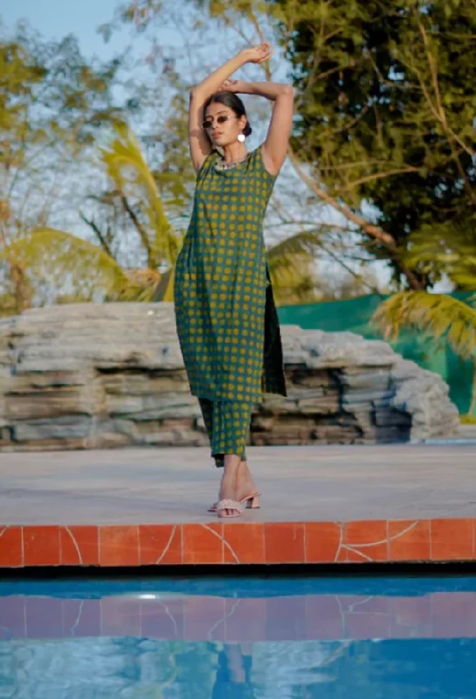 Ajrakh Hand-Block Print cotton Green Handloom Kurti - Image 10