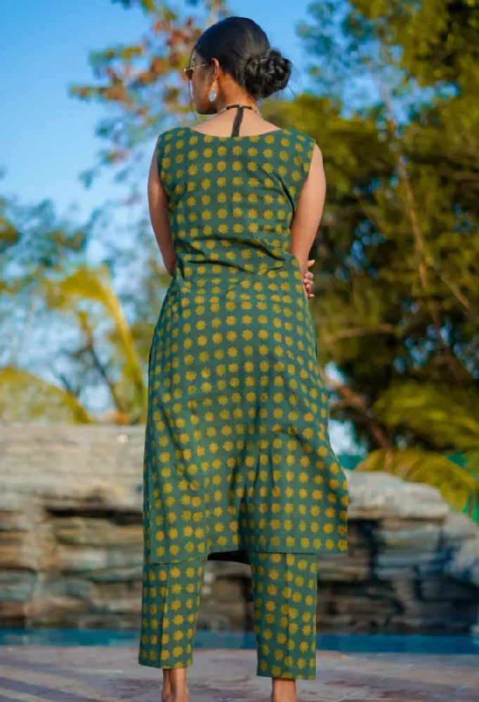 Ajrakh Hand-Block Print cotton Green Handloom Kurti - Image 9