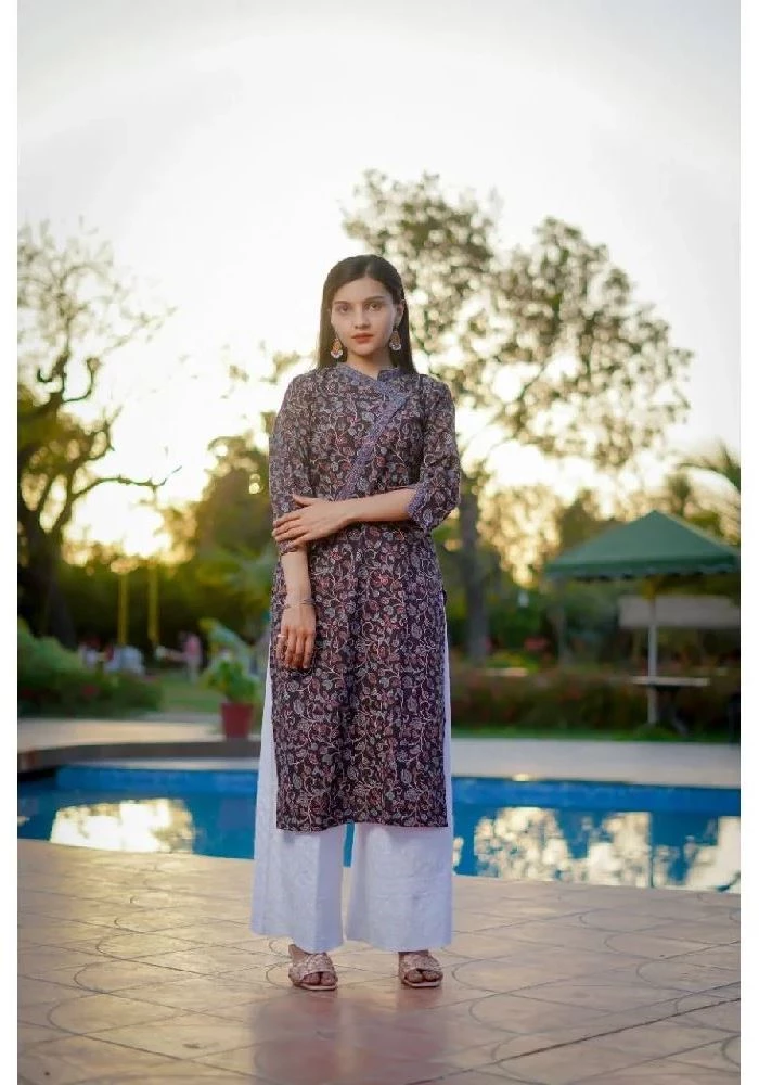 Ajrakh Hand-Block Printed Cotton Black Handloom Kurti