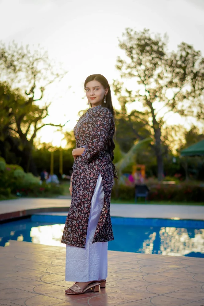 Ajrakh Hand-Block Printed Cotton Black Handloom Kurti - Image 2