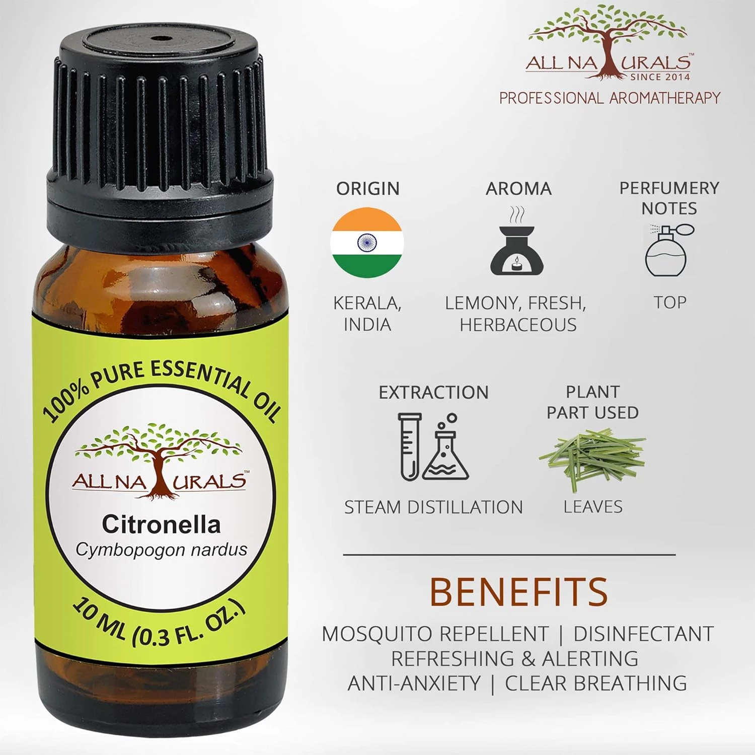 All Naturals Citronella Essential Oil Pure for Mosquitos, Room & Linen Spray - Image 2