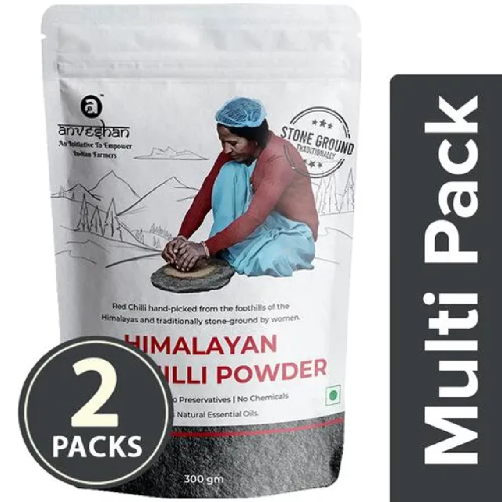 Anveshan Stone-Ground Red Chilli Powder - Hand Ground Anveshan Stone-Ground Red Chilli Powder - Hand Ground--2x300 g Multipack