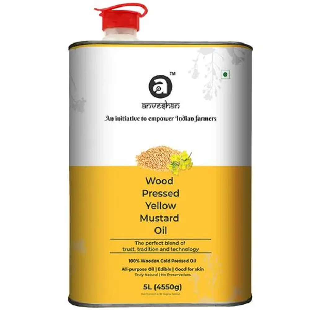 Anveshan Wood Cold Pressed Kachi Ghani Yellow Mustard Cooking Oil