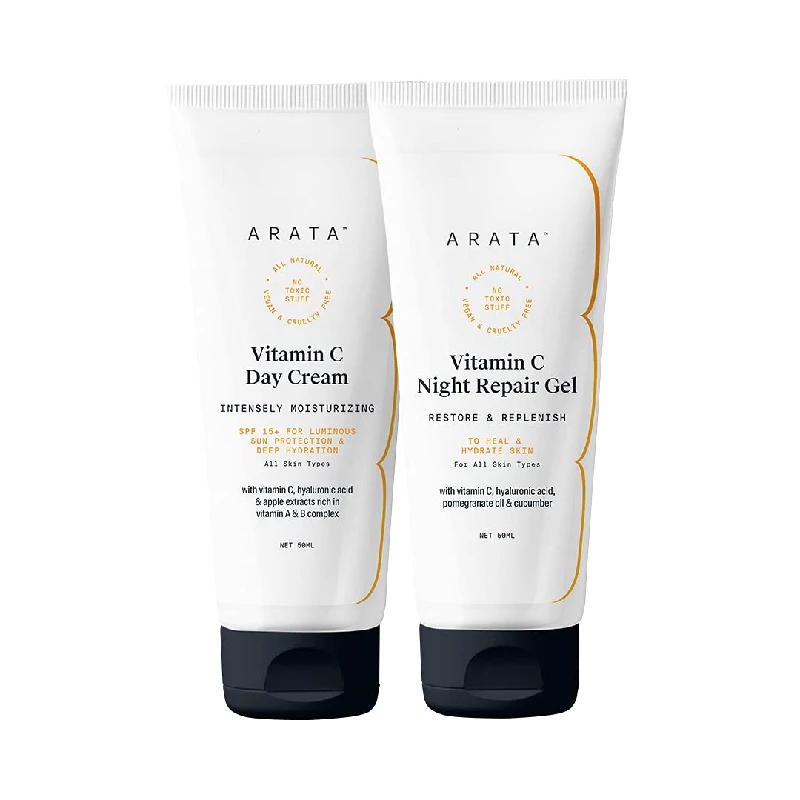 Arata 24x7 Vitamin C Protection With Vitamin C Day Cream & Vitamin C Night Repair Gel Arata 24x7 Vitamin C Protection With Vitamin C Day Cream & Vitamin C Night Repair Gel-Pack Size-Combo of 2
