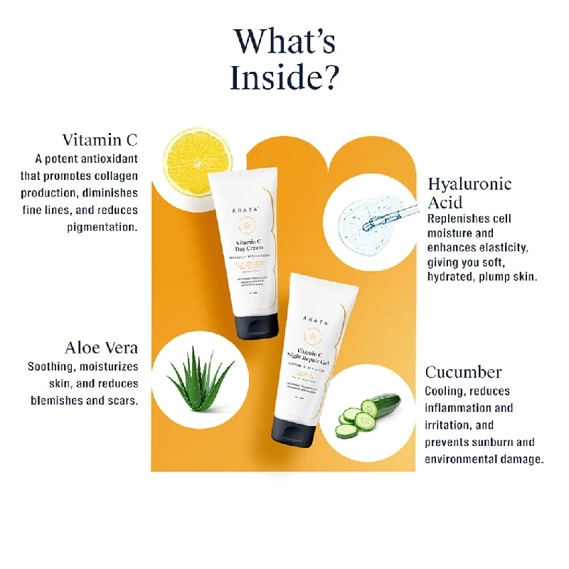 Arata 24x7 Vitamin C Protection With Vitamin C Day Cream & Vitamin C Night Repair Gel - Image 4