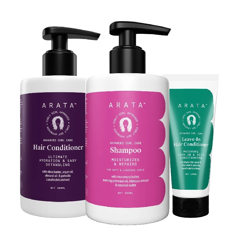 Arata Advanced Curl Care Curly Hair With Shampoo, Rinse-Out Conditioner, & Leave-In Conditioner Arata Advanced Curl Care Curly Hair With Shampoo, Rinse-Out Conditioner, & Leave-In Conditioner-Pack Size-Combo of 3