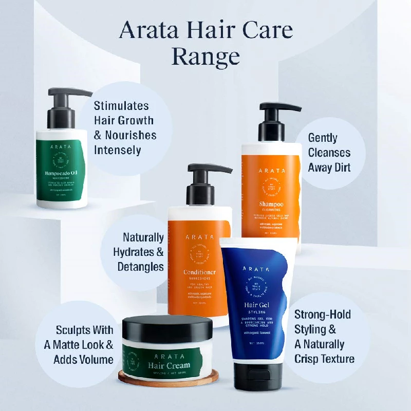 Arata Natural Hair Care Essentials For Women & Men With Cleansing Shampoo, Conditioner, Hair Gel & Hair Cream - Image 6