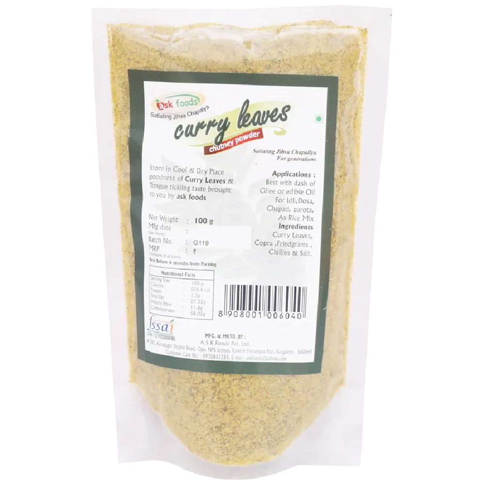 Ask Foods Curry Leaves Chutney Powder Ask Foods Curry Leaves Chutney Powder--100 g