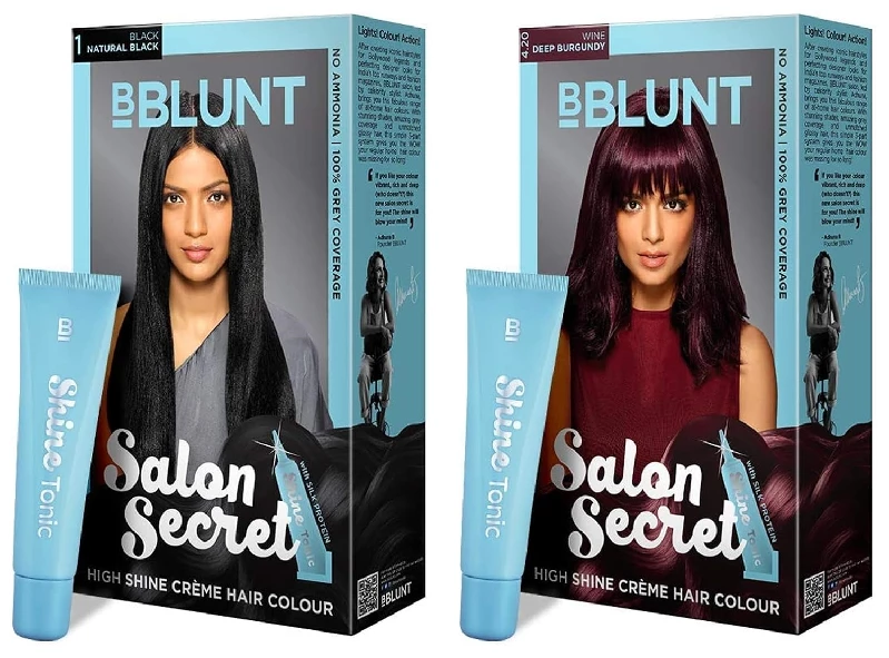 BBLUNT Salon Secret High Shine Creme Hair Color Black Natural Black 1 & Wine Deep Burgundy 4.20 With Shine Tonic