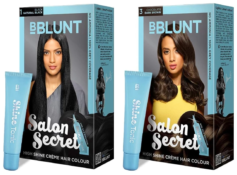 BBLUNT Salon Secret High Shine Creme Hair Colour Chocolate Dark Brown 3 & Black Natural Black 1 With Shine Tonic