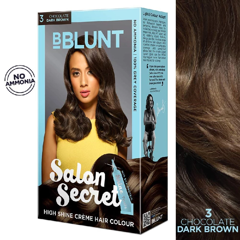 BBLUNT Salon Secret High Shine Creme Hair Colour-Chocolate Dark Brown 3 & Black Natural Black 1 With Shine Tonic - Image 3