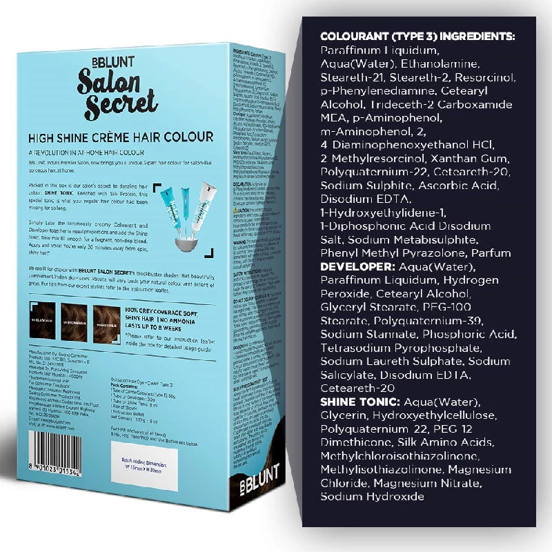 BBLUNT Salon Secret High Shine Creme Hair Colour-Chocolate Dark Brown 3 & Black Natural Black 1 With Shine Tonic - Image 4