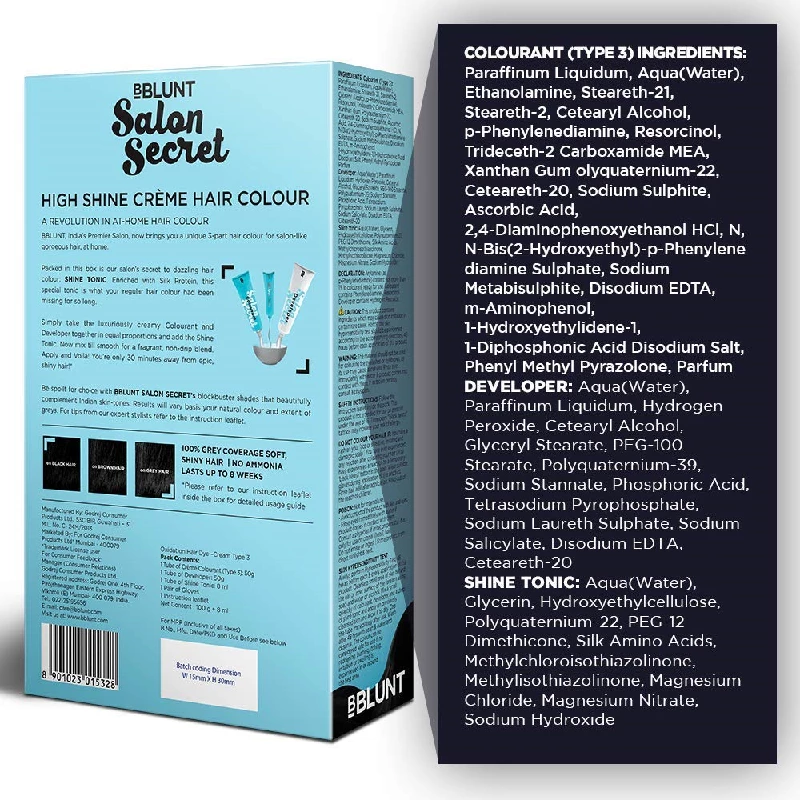 BBLUNT Salon Secret High Shine Creme Hair Colour-Chocolate Dark Brown 3 & Black Natural Black 1 With Shine Tonic - Image 7