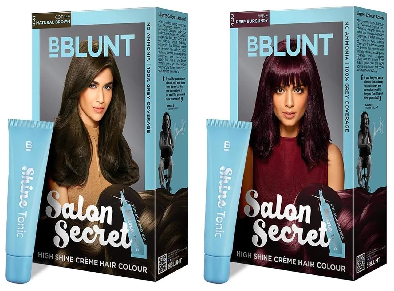 BBLUNT Salon Secret High Shine Creme Hair Colour Coffee Natural Brown 4.31 And Wine Deep Burgundy 4.20 With Shine Tonic