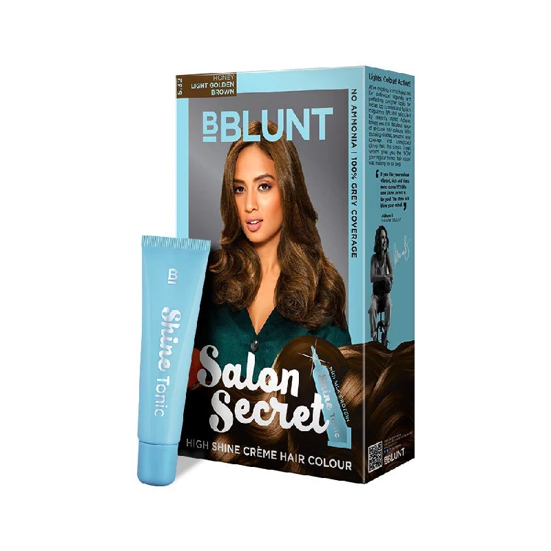 BBLUNT Salon Secret Shine Creme Hair Colour-Honey Light Golden Brown 5.32 & Natural Black 1 With Shine Tonic - Image 2