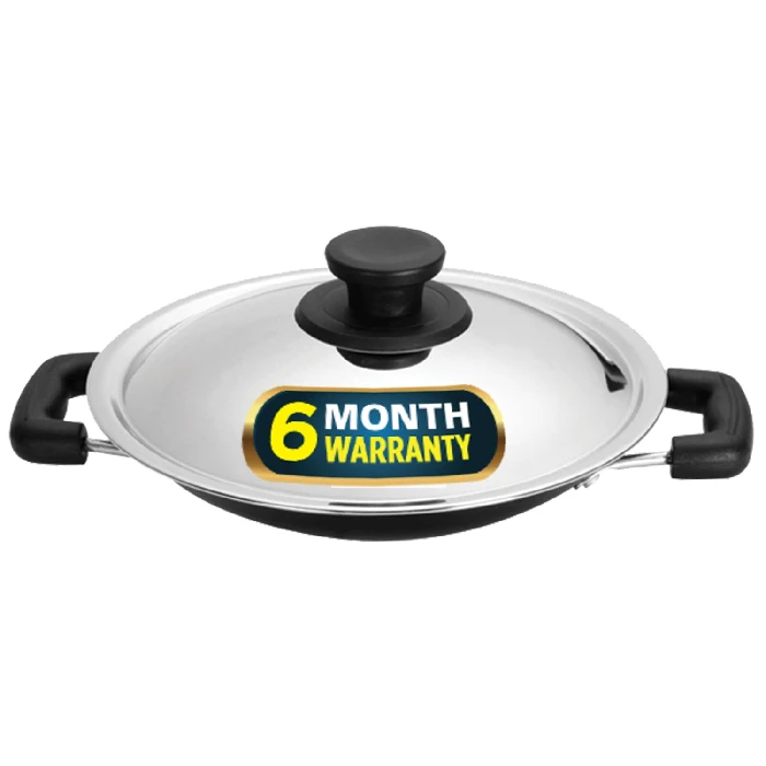 BELL Premium Non Stick Aluminium Appam Pan With Lid, Appachatty, 200mm, Silver