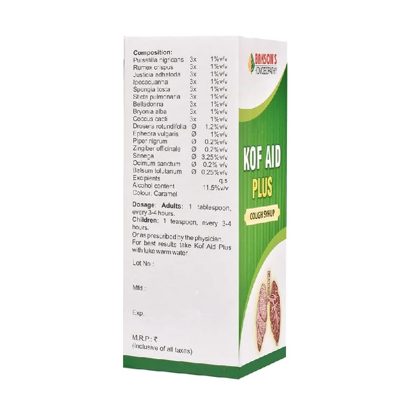 Bakson's Homeopathy Kof Aid Plus Cough Syrup Sugar Free - Image 3