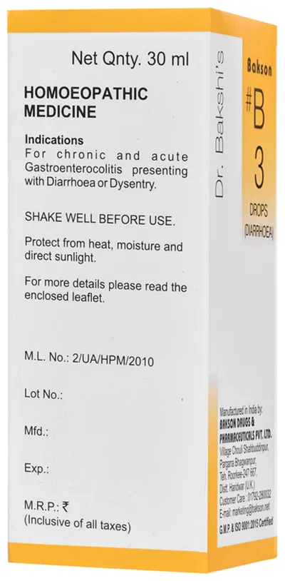 Bakson's Homoeopathy B3 Diarrhoea Drop - Image 2