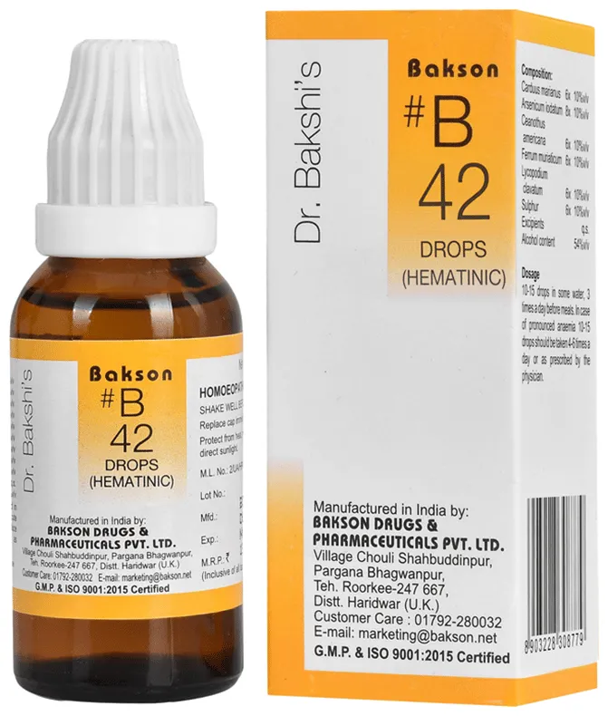 Bakson's Homoeopathy B42 Hematinic Drop - Image 1
