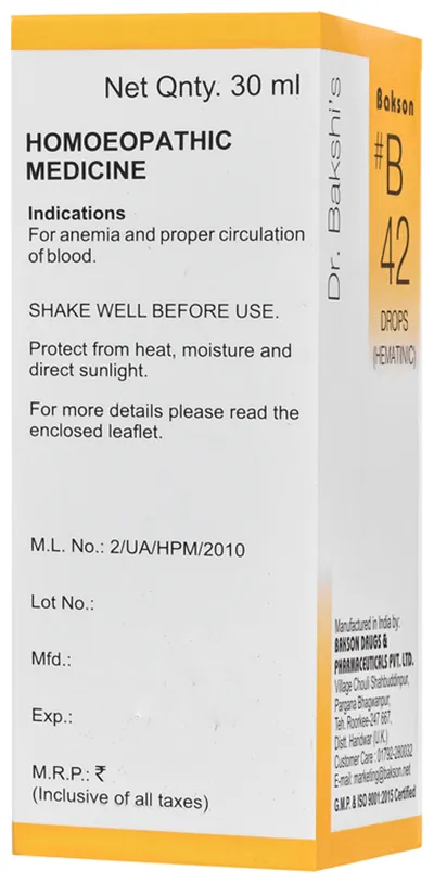 Bakson's Homoeopathy B42 Hematinic Drop - Image 2
