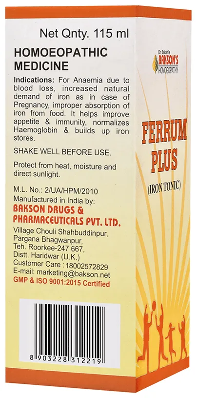 Bakson's Homoeopathy Ferrum Plus Iron Tonic - Image 3